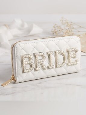 Stoney Clover Lane BRIDE Quilted Wallet Pearl Crystal Patches White EUC